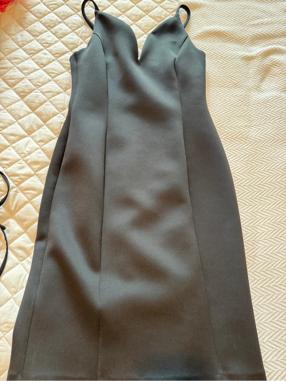 White House Black Market Black Midi Slip Dress with V-Notch